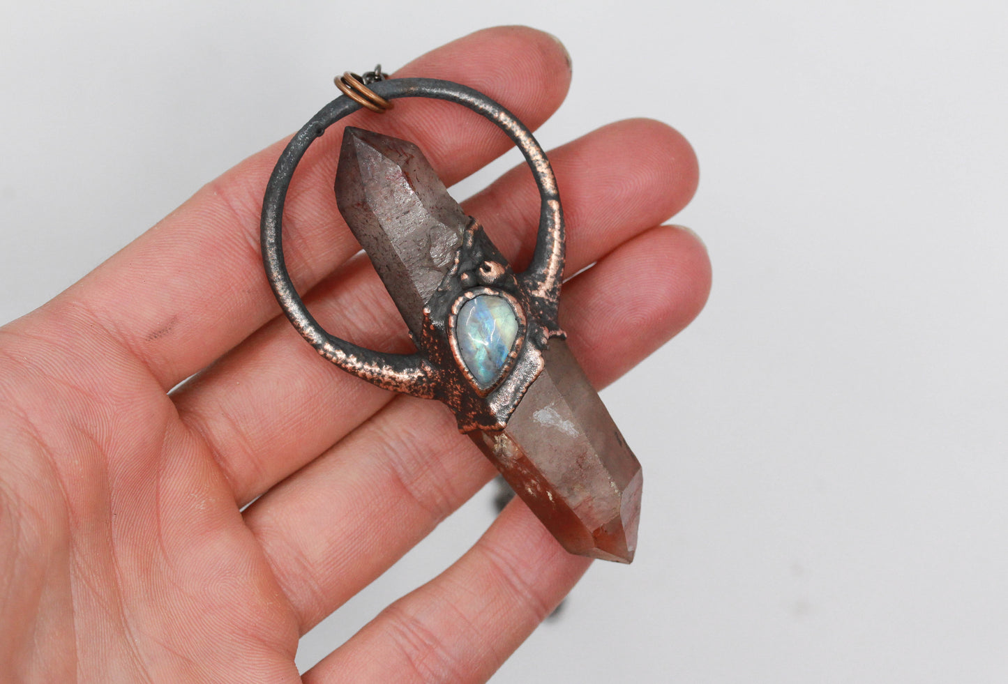 Fire Quartz, Scarlet Temple Quartz & Moonstone Necklace