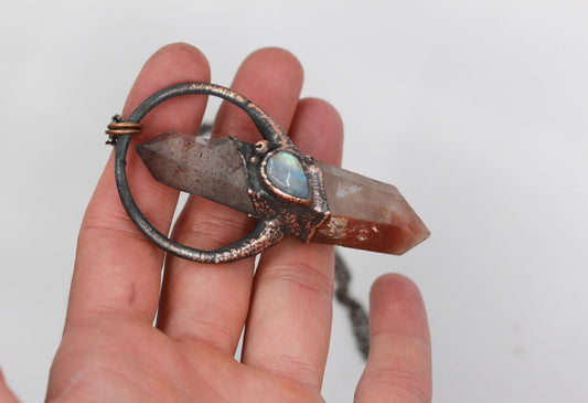 Fire Quartz, Scarlet Temple Quartz & Moonstone Necklace