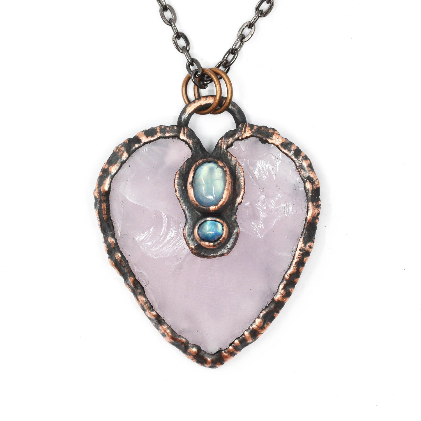 Rose Quartz & Moonstone Heart Necklace