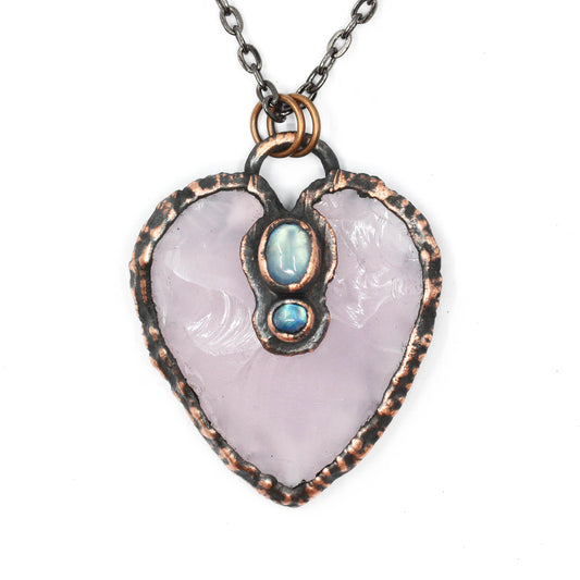 Rose Quartz & Moonstone Heart Necklace