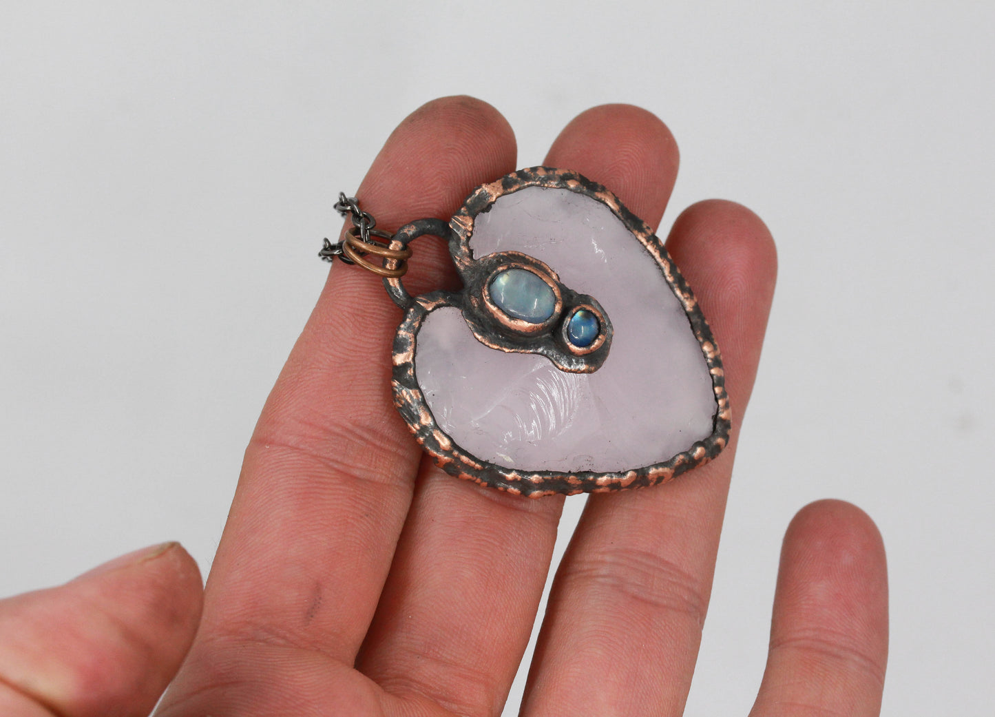 Rose Quartz & Moonstone Heart Necklace