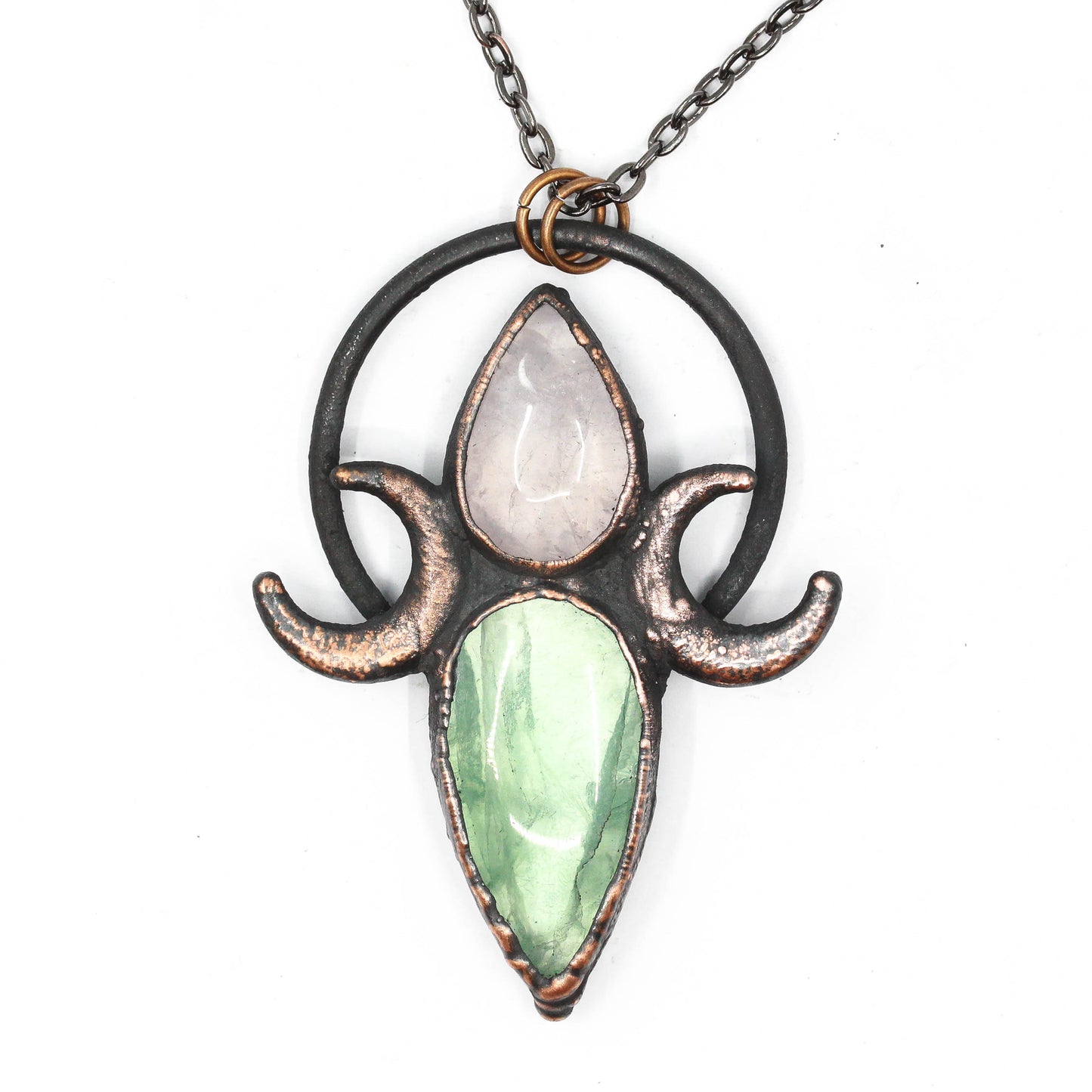 Fluorite & Rose Quartz Moon Necklace