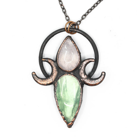 Fluorite & Rose Quartz Moon Necklace