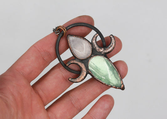 Fluorite & Rose Quartz Moon Necklace
