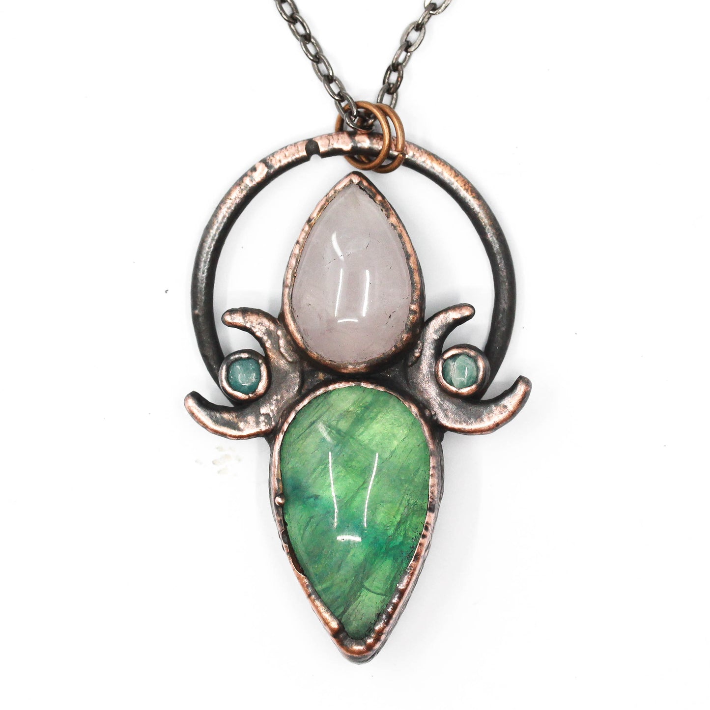 Fluorite, Rose Quartz & Amazonite Moon Necklace