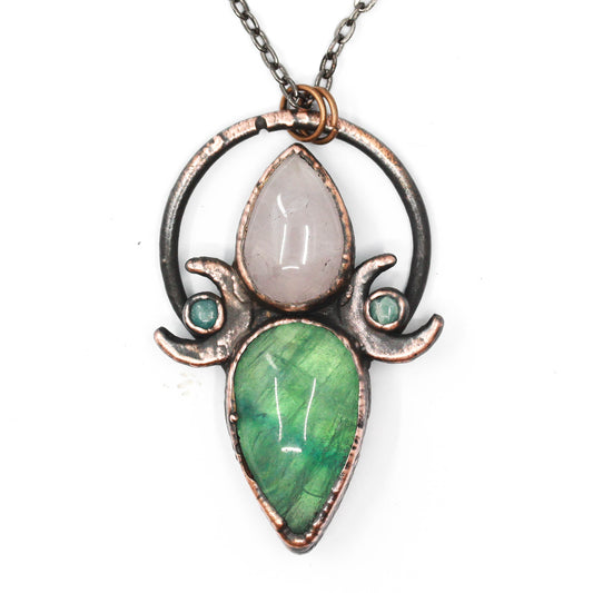 Fluorite, Rose Quartz & Amazonite Moon Necklace