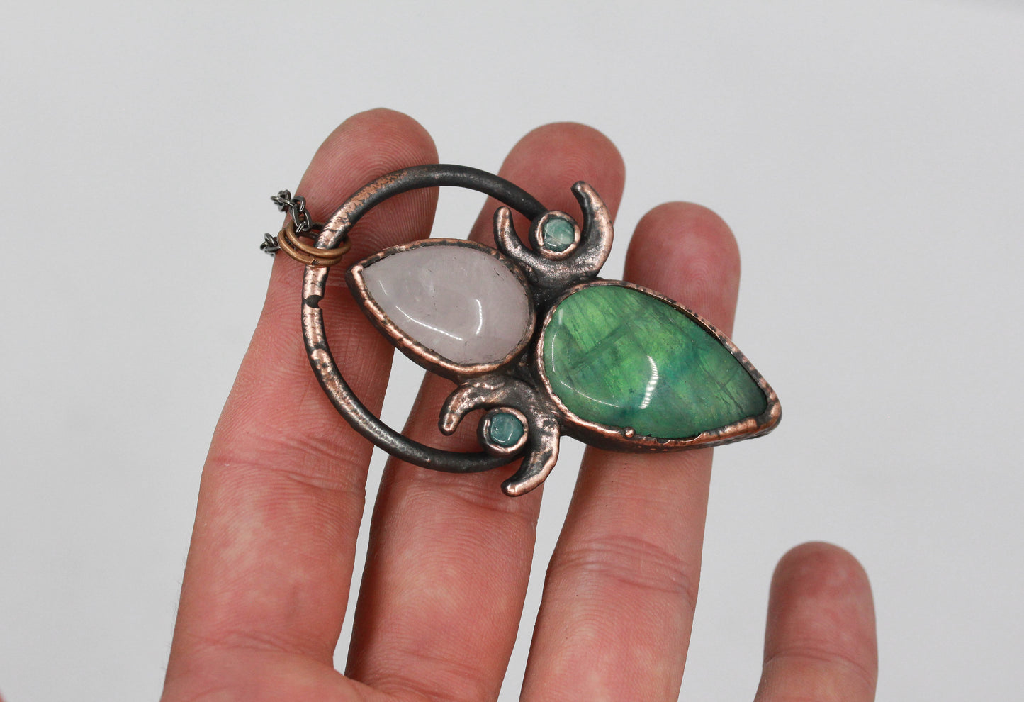 Fluorite, Rose Quartz & Amazonite Moon Necklace