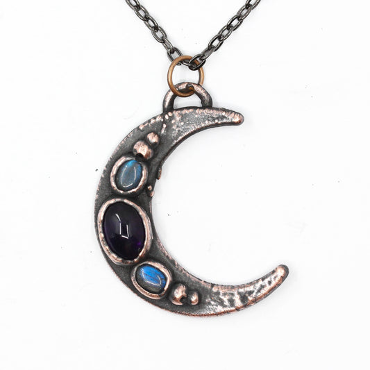 Labradorite & Amethyst Moon Necklace