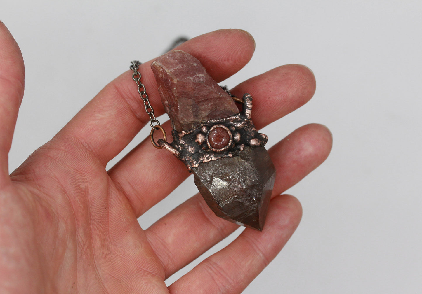Smoky Quartz, Rhodochrosite & Strawberry Quartz Necklace