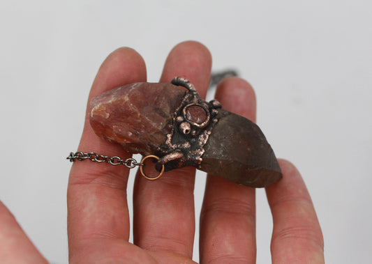 Smoky Quartz, Rhodochrosite & Strawberry Quartz Necklace