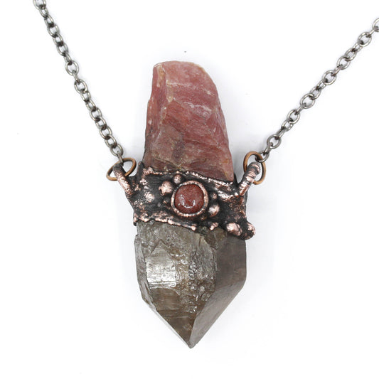 Smoky Quartz, Rhodochrosite & Strawberry Quartz Necklace