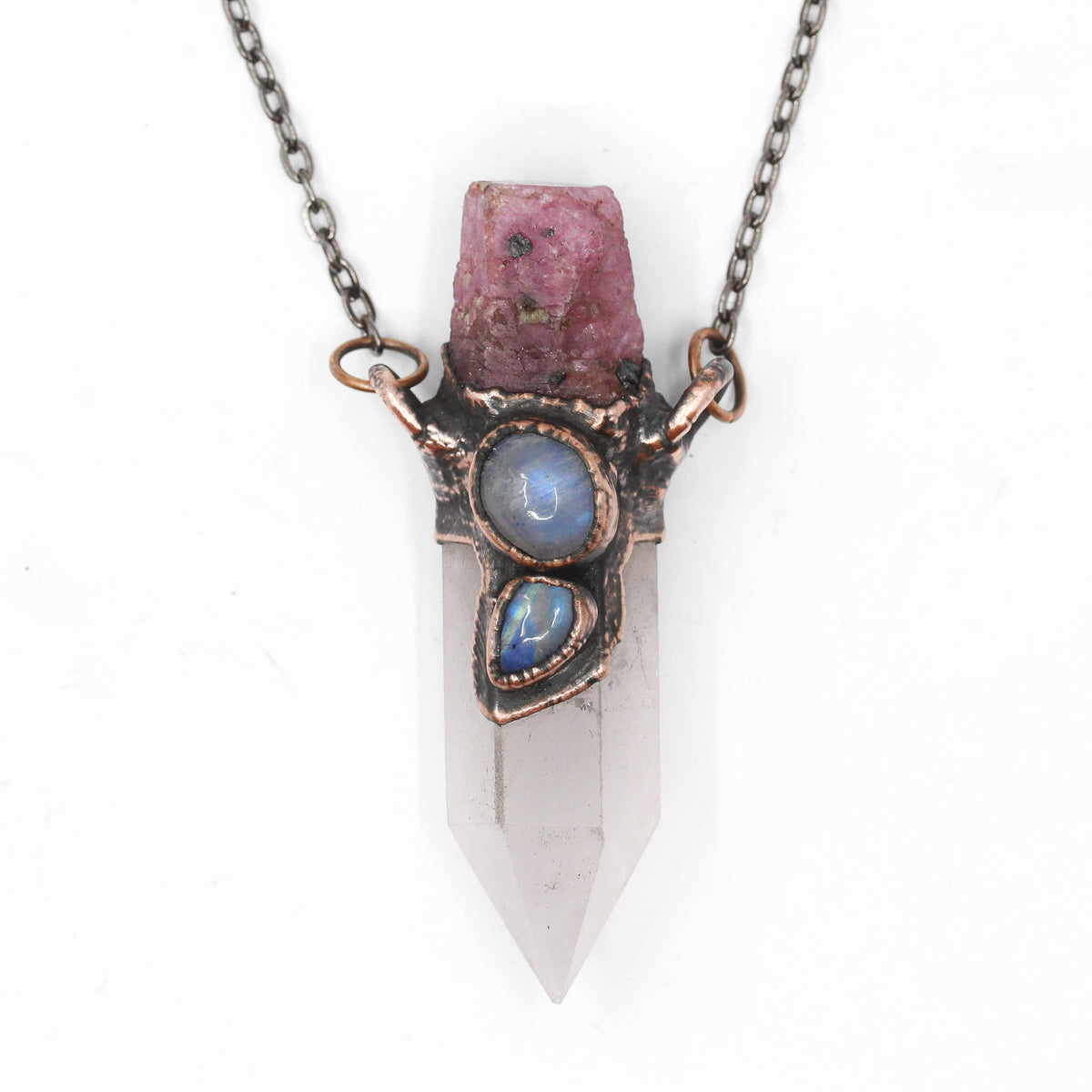 Rose Quartz, Ruby & Moonstone Necklace