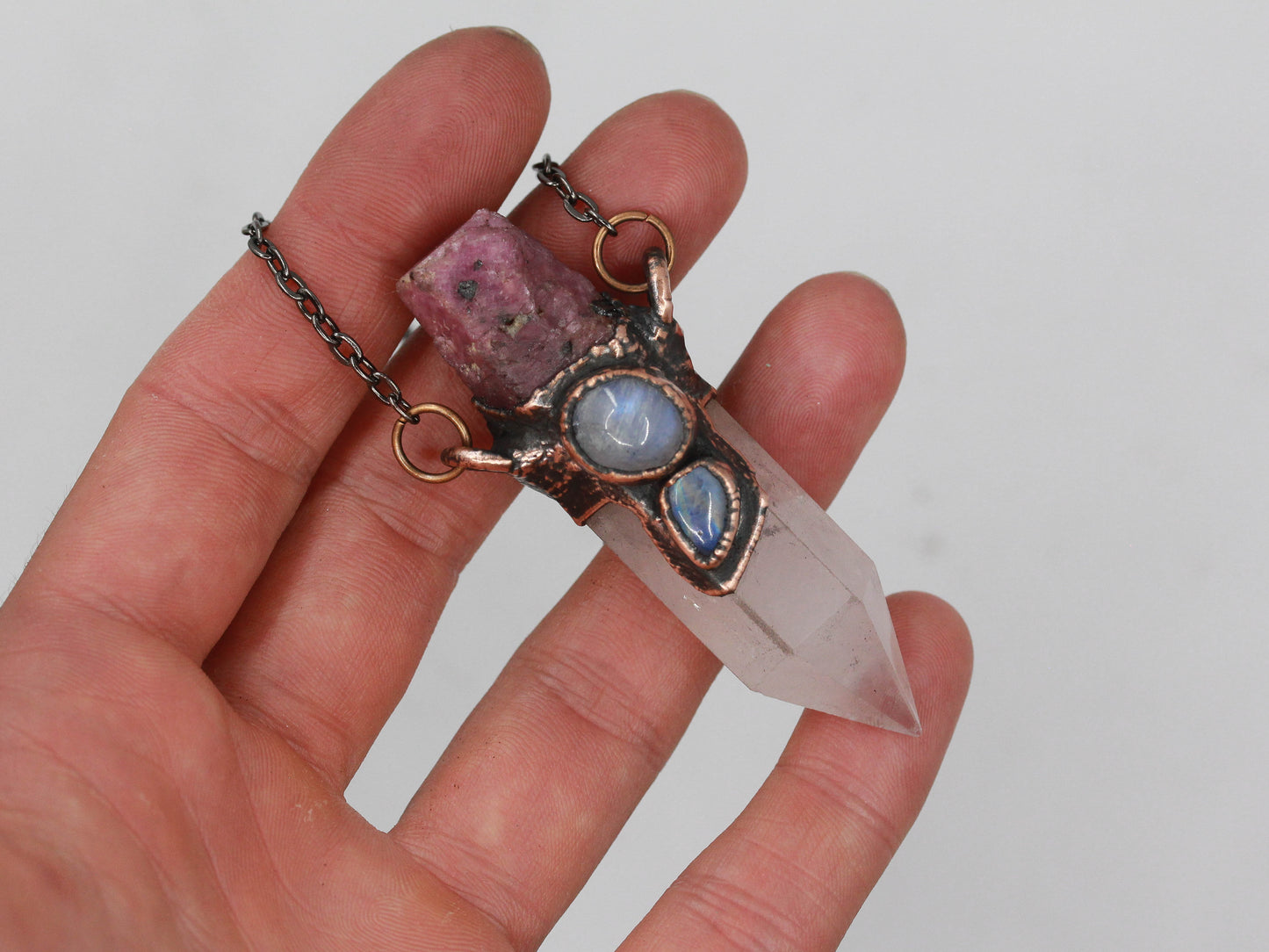 Rose Quartz, Ruby & Moonstone Necklace