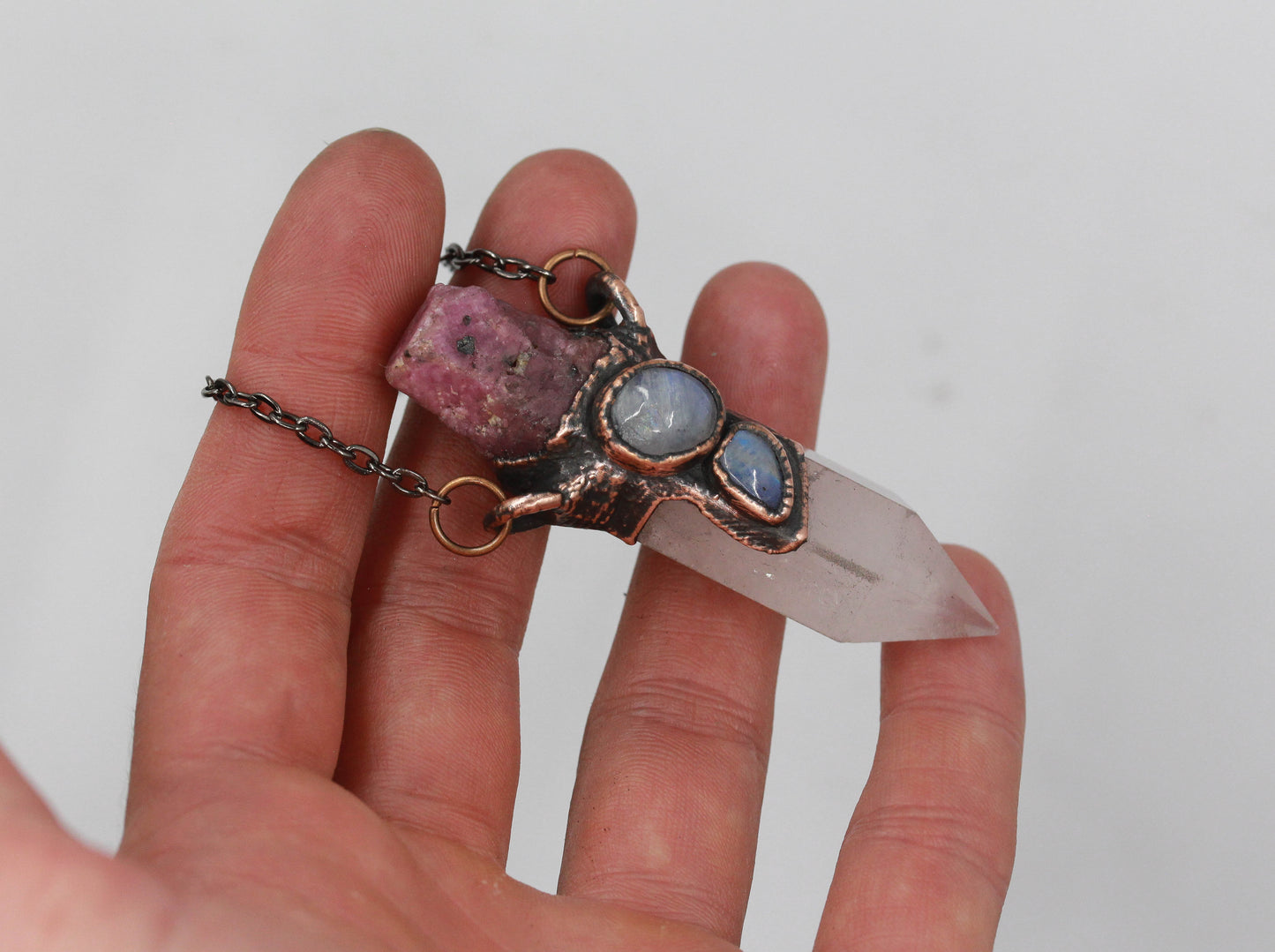 Rose Quartz, Ruby & Moonstone Necklace