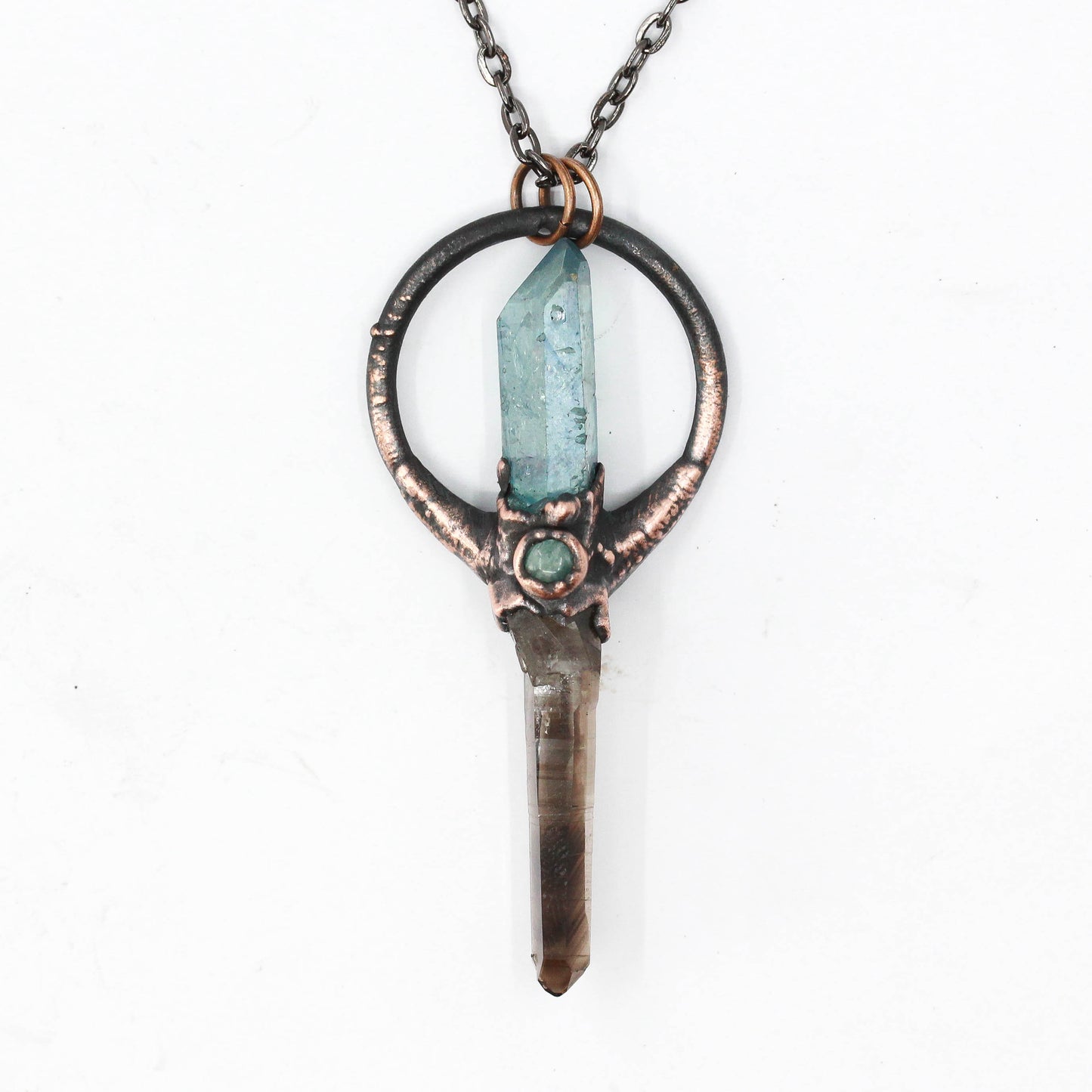 Aqua Aura Quartz, Smoky Quartz & Amazonite Necklace