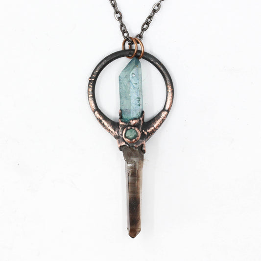 Aqua Aura Quartz, Smoky Quartz & Amazonite Necklace