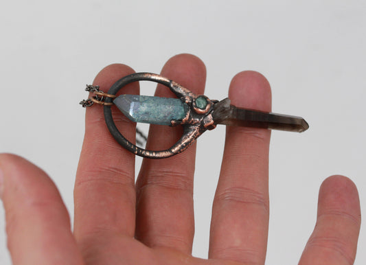 Aqua Aura Quartz, Smoky Quartz & Amazonite Necklace