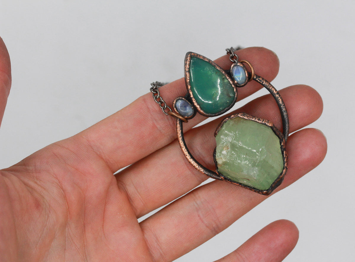 Calcite, Chrysoprase & Moonstone Necklace