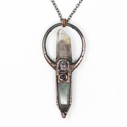 Fluorite, Phantom Quartz & Lepidolite Necklace