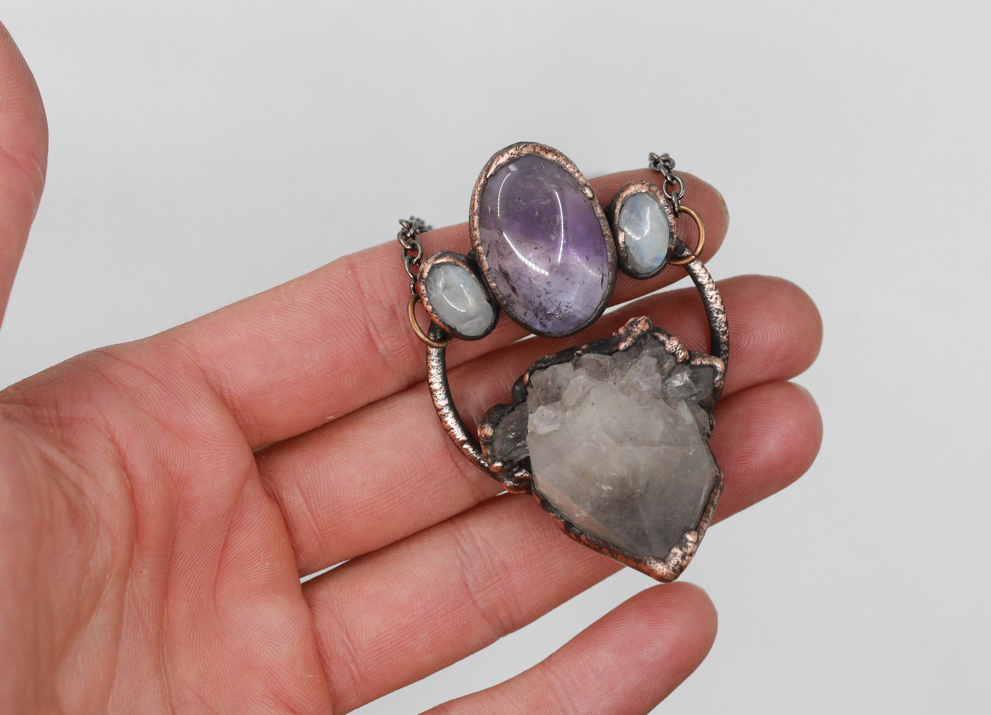 Spirit Quartz, Amethyst & Moonstone Necklace