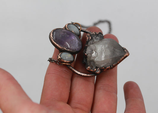 Spirit Quartz, Amethyst & Moonstone Necklace