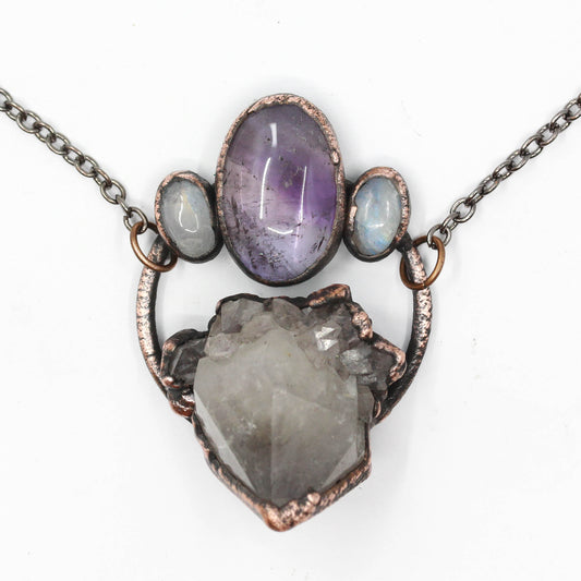 Spirit Quartz, Amethyst & Moonstone Necklace