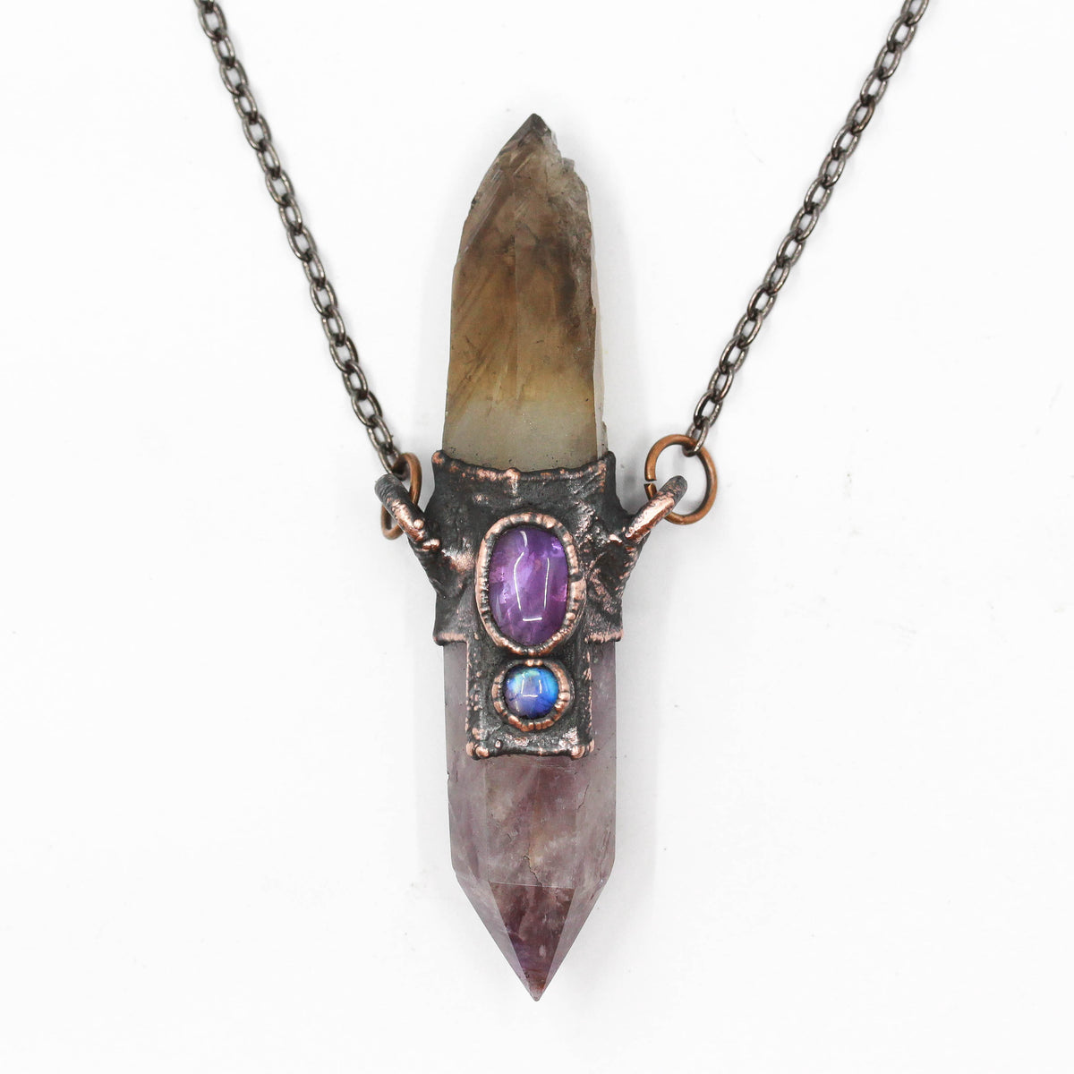 Amethyst, Smoky Quartz & Moonstone Necklace