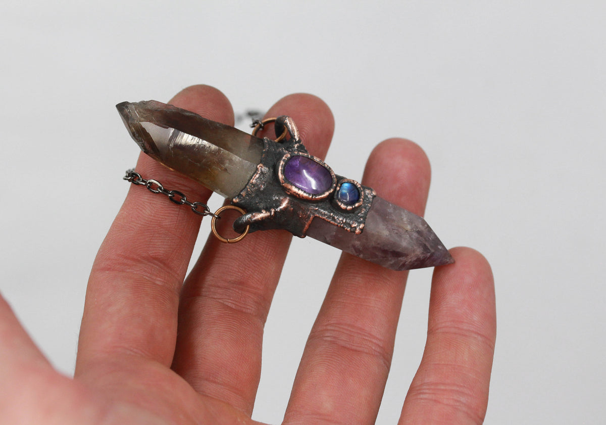 Amethyst, Smoky Quartz & Moonstone Necklace