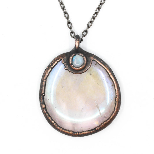 Aura Rose Quartz & Moonstone Palmstone Necklace
