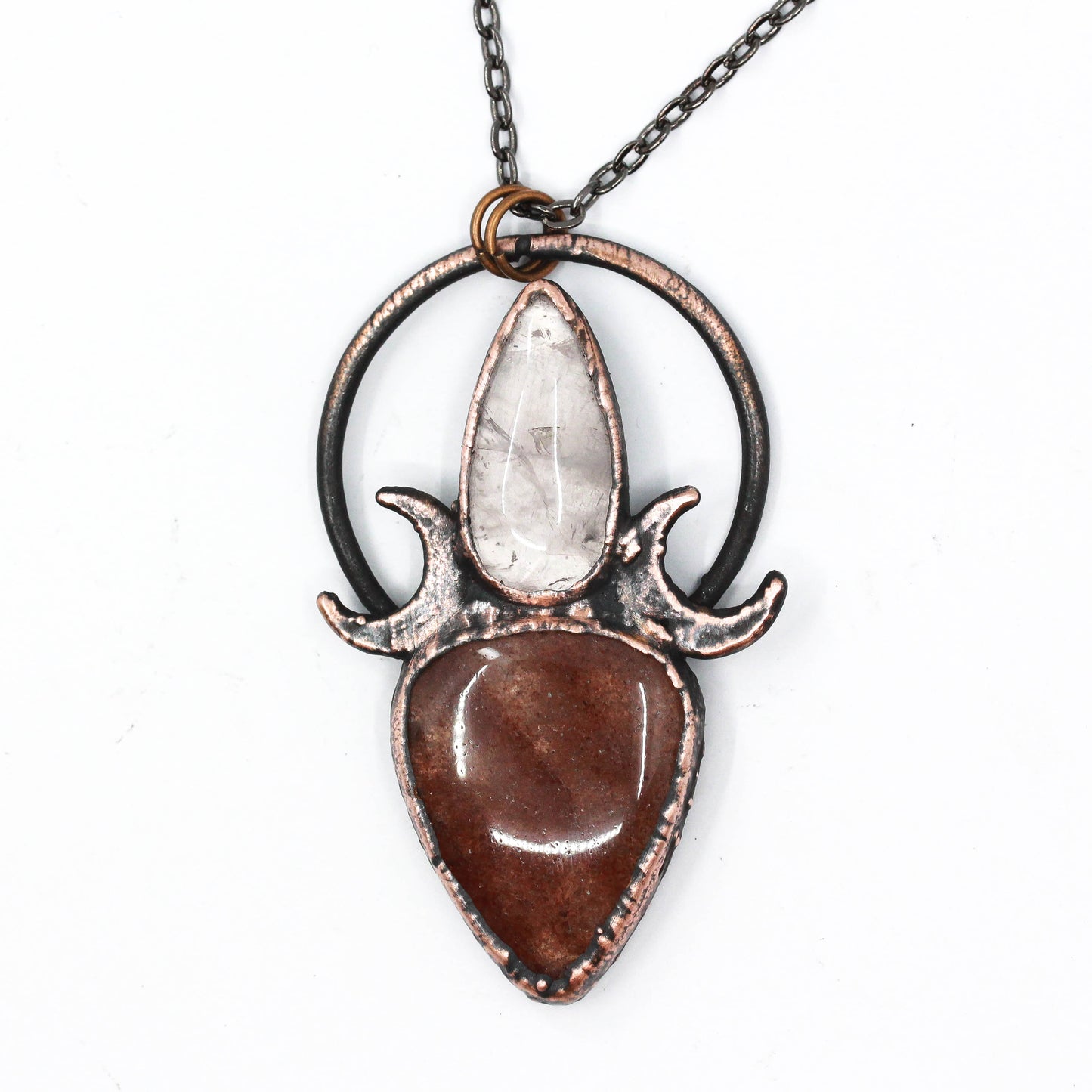 Rose Quartz & Strawberry Quartz Moon Necklace