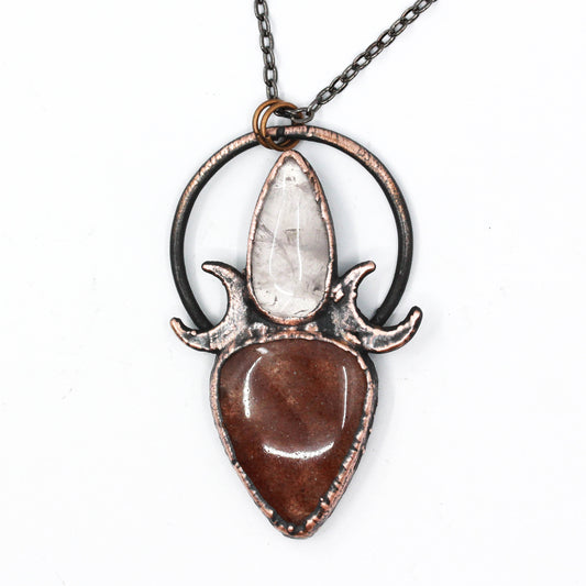 Rose Quartz & Strawberry Quartz Moon Necklace