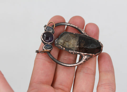 Rutilated Smoky Quartz, Amethyst & Labradorite Necklace