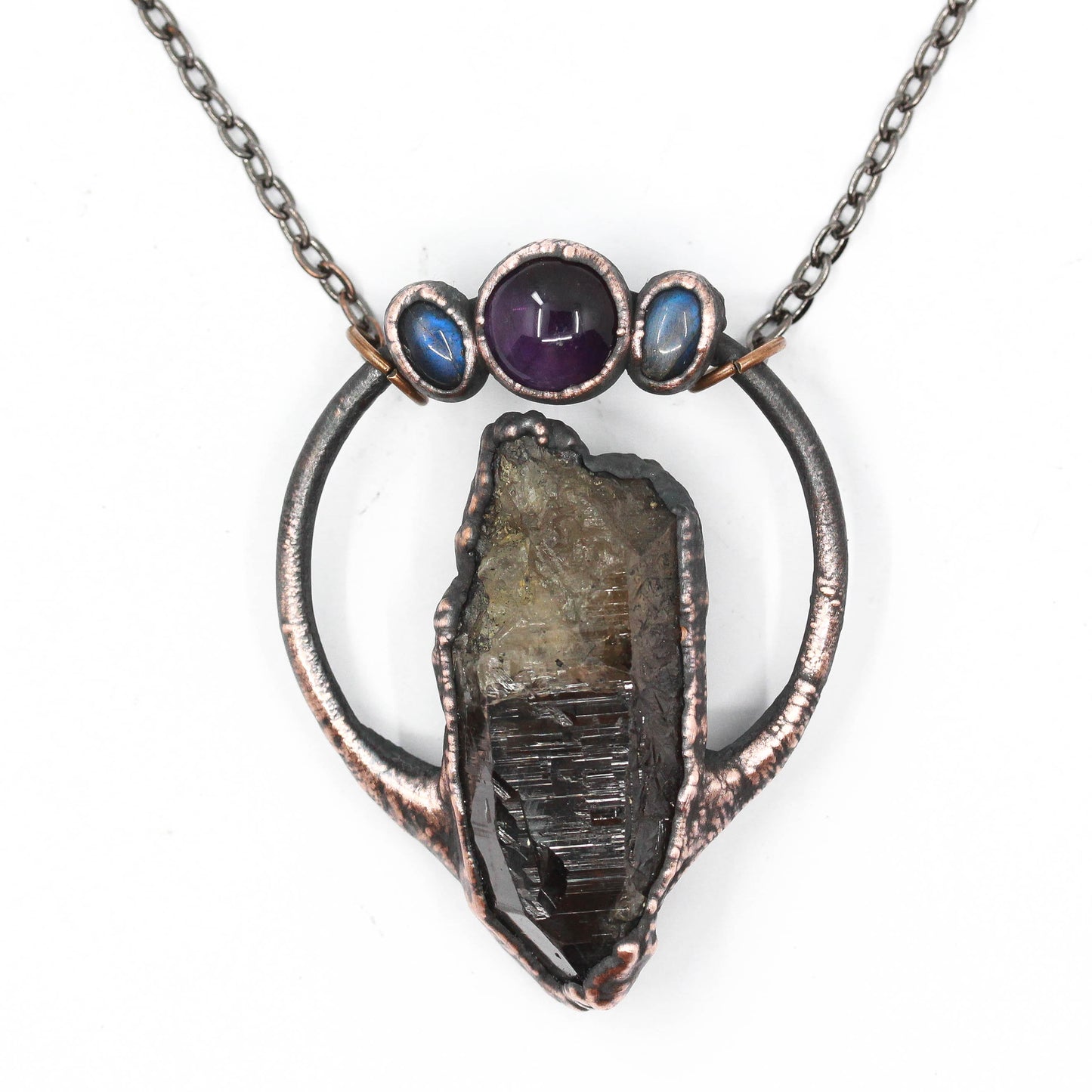 Rutilated Smoky Quartz, Amethyst & Labradorite Necklace