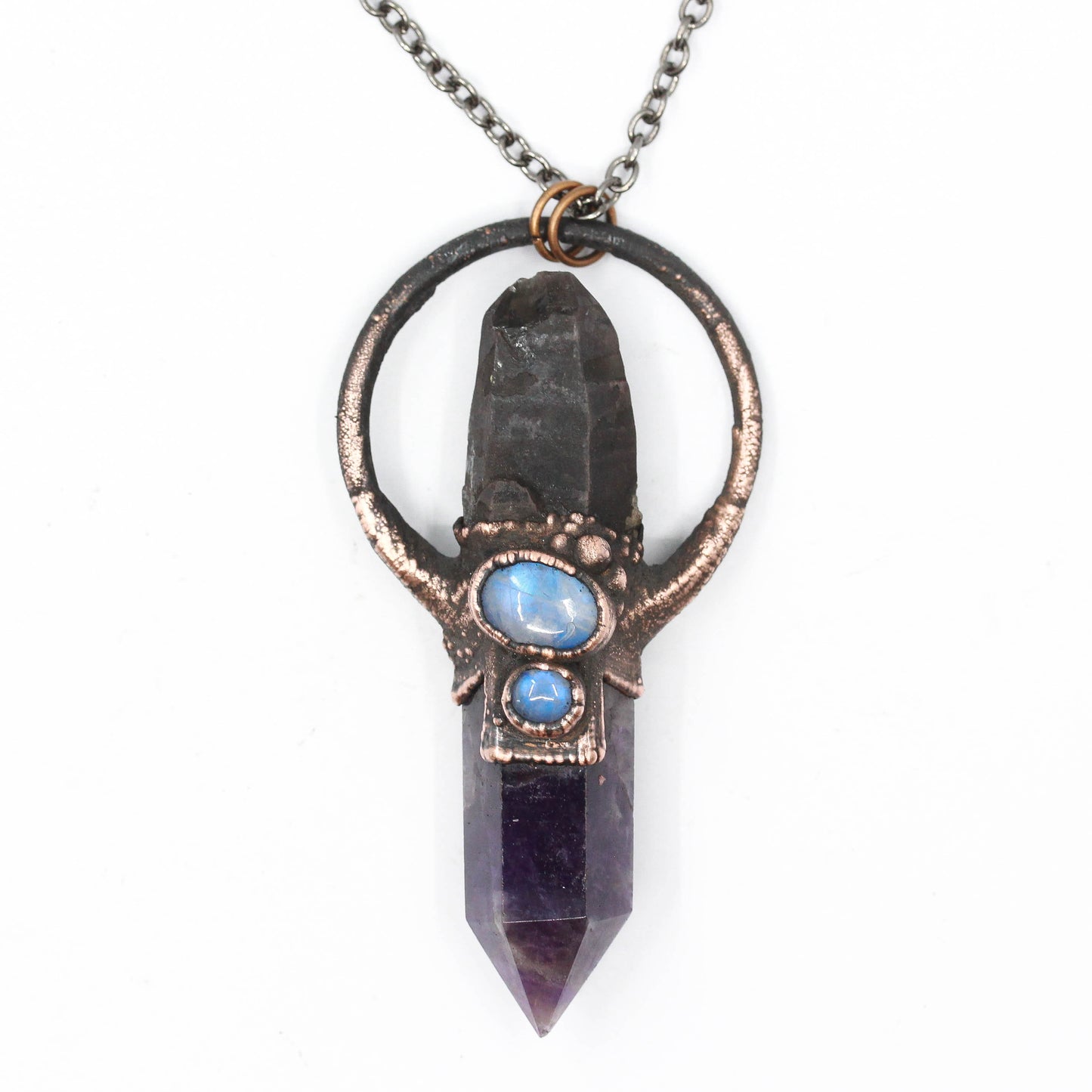Amethyst, Smoky Quartz & Moonstone Necklace
