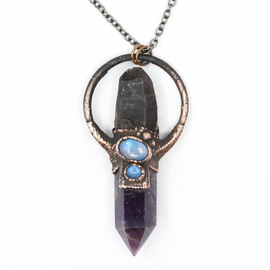 Amethyst, Smoky Quartz & Moonstone Necklace
