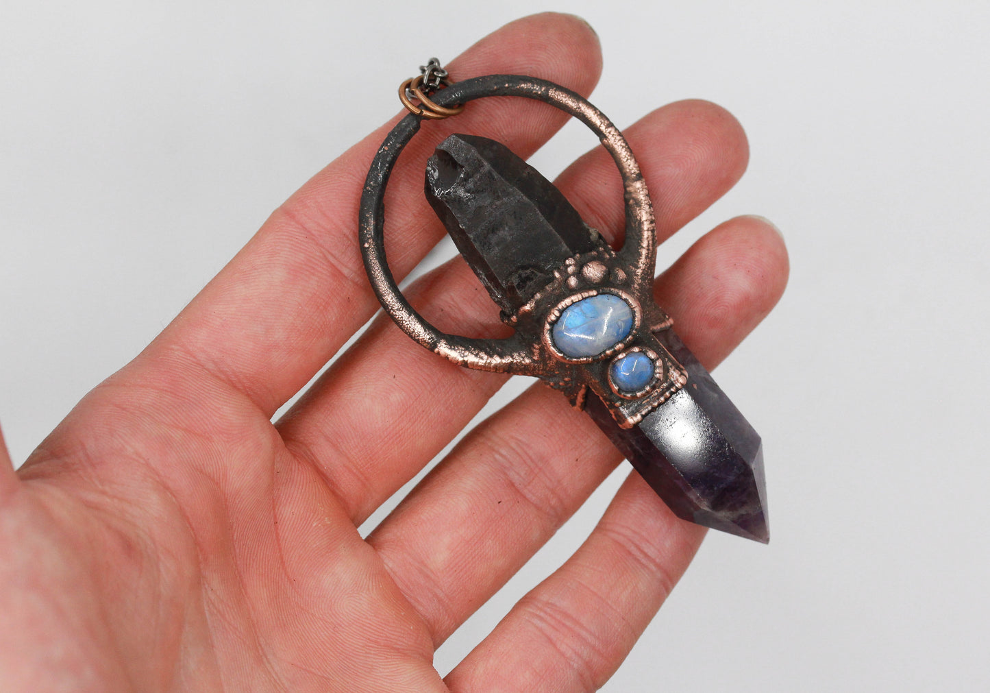 Amethyst, Smoky Quartz & Moonstone Necklace