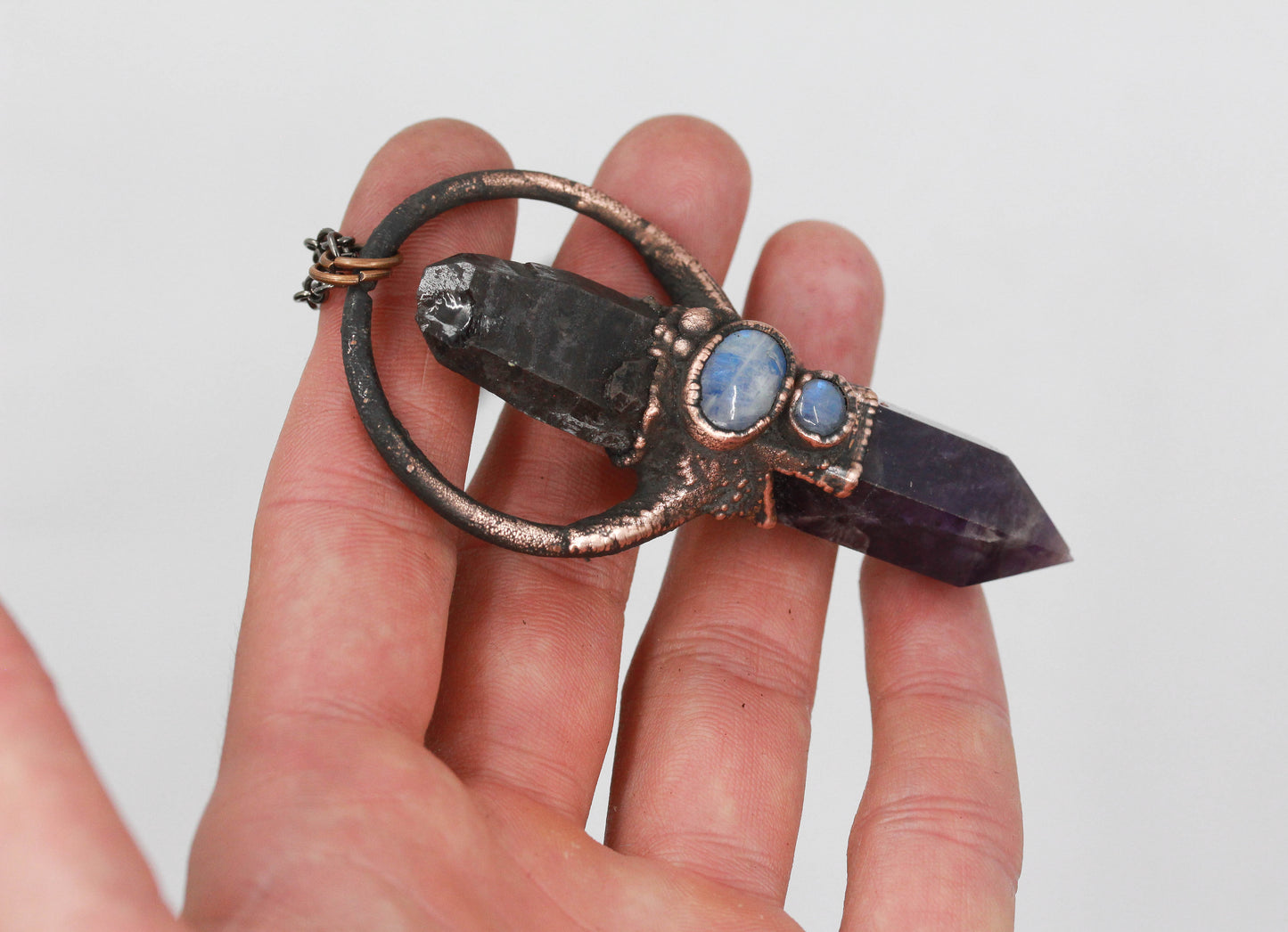 Amethyst, Smoky Quartz & Moonstone Necklace