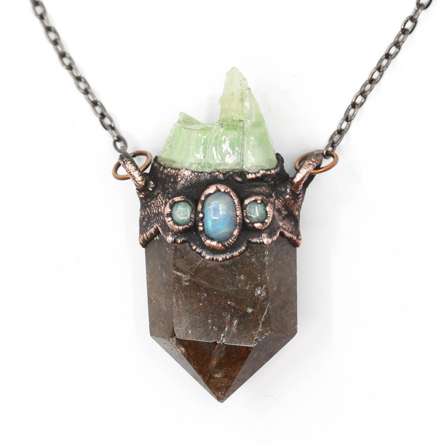Rutilated Quartz, Calcite & Moonstone Necklace