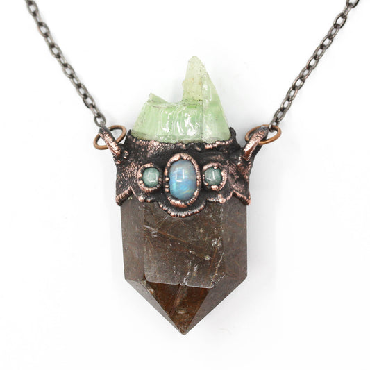 Rutilated Quartz, Calcite & Moonstone Necklace