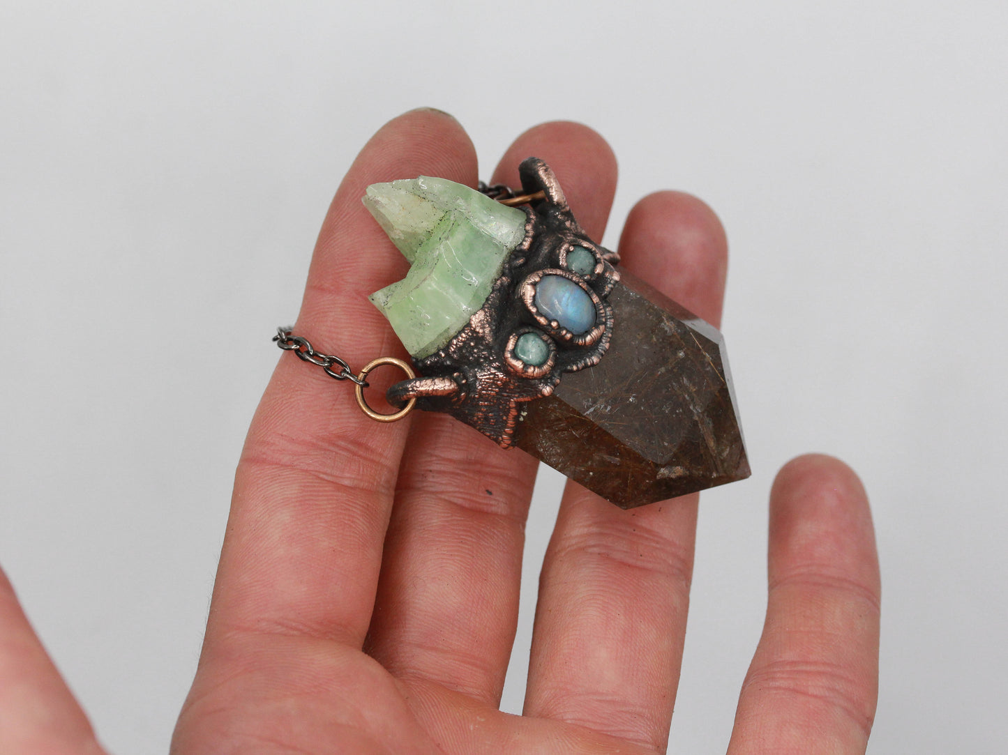 Rutilated Quartz, Calcite & Moonstone Necklace