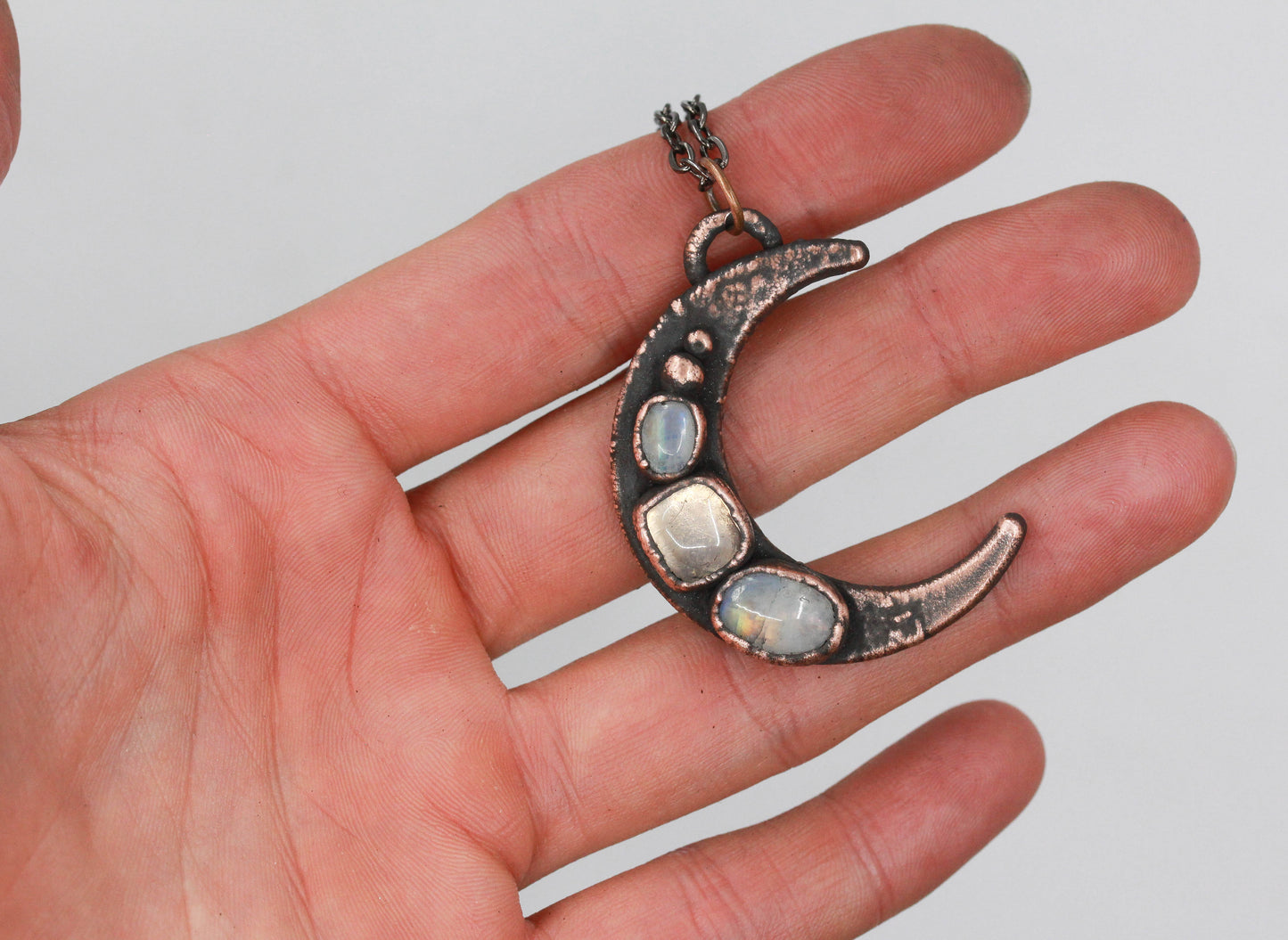 Moonstone & Rose Quartz Moon Necklace