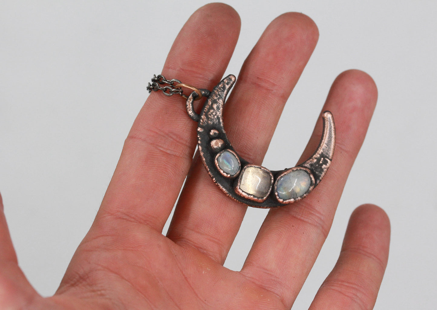 Moonstone & Rose Quartz Moon Necklace