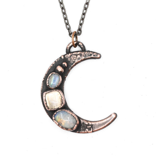 Moonstone & Rose Quartz Moon Necklace