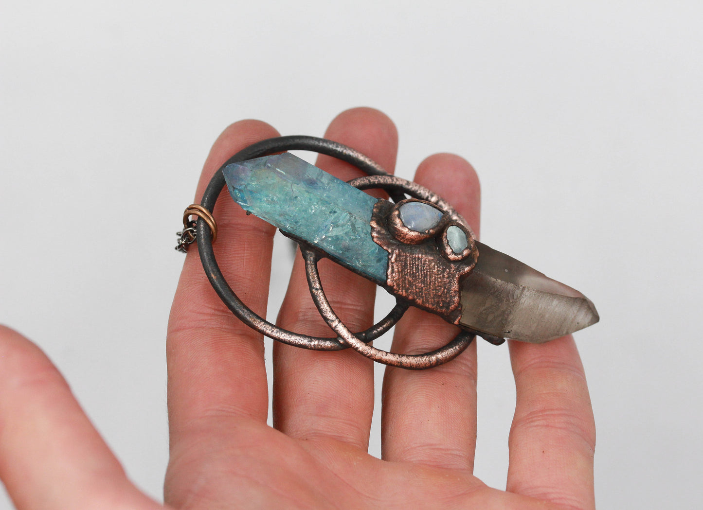 Aqua Aura Quartz, Smoky Quartz & Aquamarine Necklace