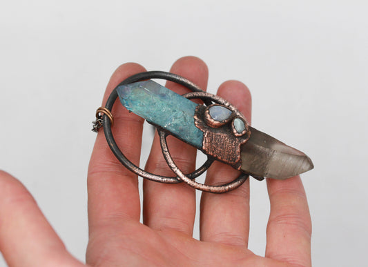 Aqua Aura Quartz, Smoky Quartz & Aquamarine Necklace