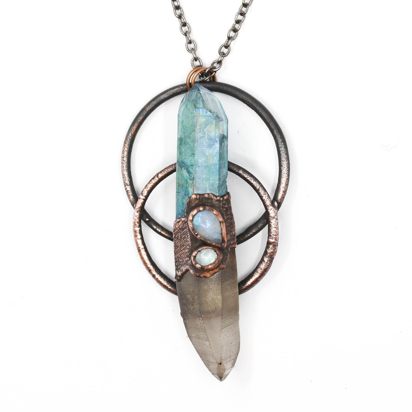 Aqua Aura Quartz, Smoky Quartz & Aquamarine Necklace