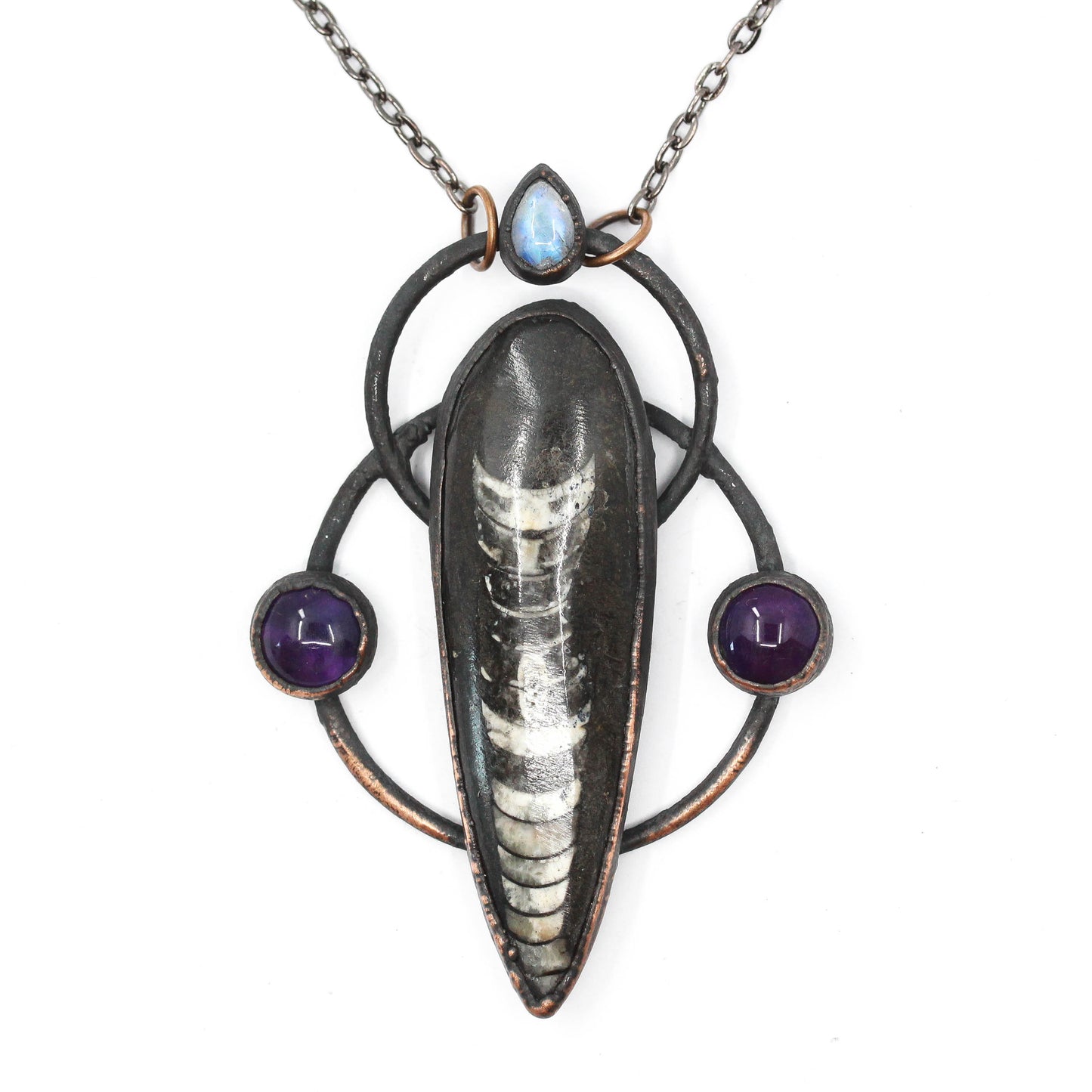 Large Orthoceras Fossil & Amethyst Necklace