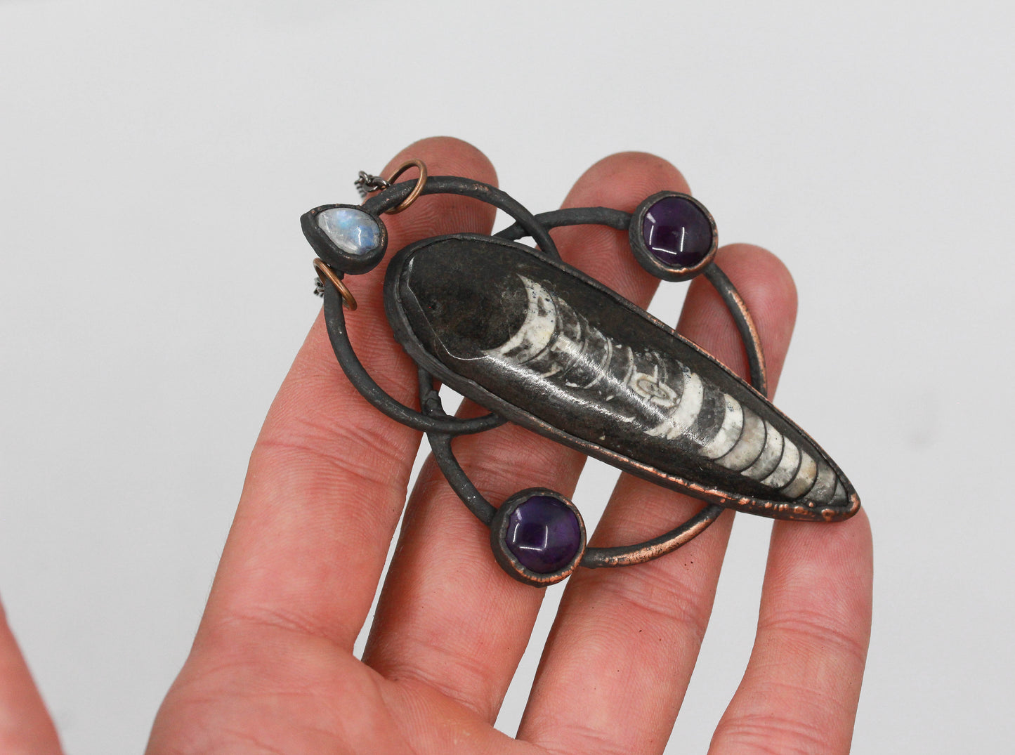 Large Orthoceras Fossil & Amethyst Necklace
