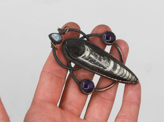 Large Orthoceras Fossil & Amethyst Necklace