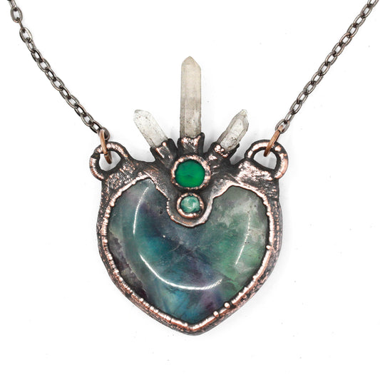 Fluorite, Onyx & Amazonite Heart Necklace